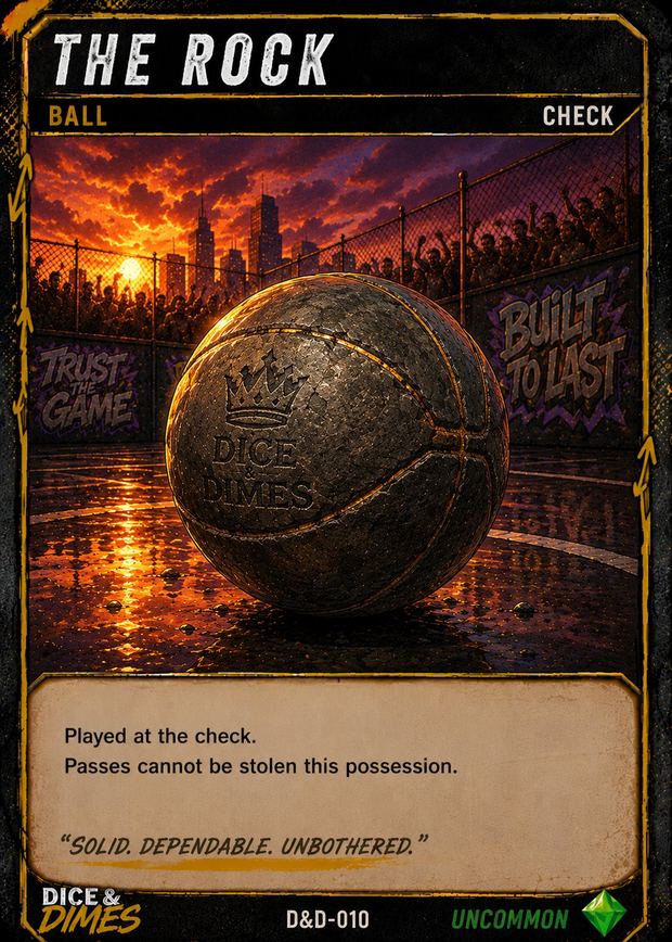 Dice & Dimes card face: The Rock, Ball card D&D-010, Uncommon.