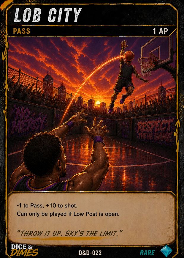 Dice & Dimes card face: Lob City, Pass card D&D-022, Rare.
